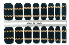Black and Gold Chain Nail polish strips / Nail Wraps / Nail Stickers
