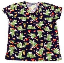 Women Christmas Ultra Soft Medical Nursing Scrub Meow Naughty Christmas Navy 2XL