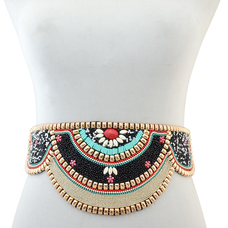 Lady Beaded Wide Girdle Belts Waistband Stretch Buckle Dance Vintage Ethnic  Chic | eBay