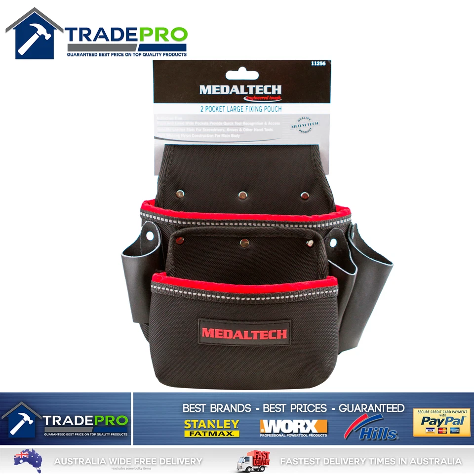 Nail Bag 2 Pocket Medaltech Large Fixing Pouch 3 Tool Riggers Apron Screws Med