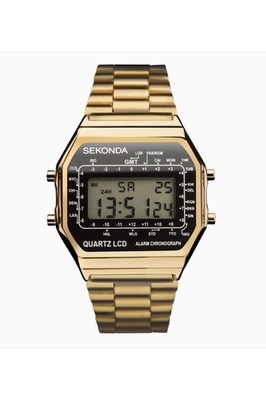 Sekonda Herren Goldfarben Edelstahl 34mm Retro Digitaluhr 1817