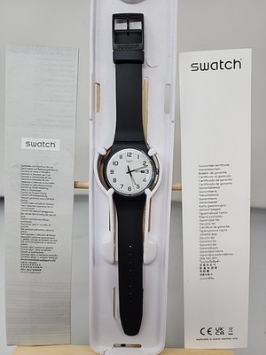 Swatch Twice Again 41mm Black Plastic Case, Black Silicone Band