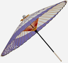 Japanese Janome Umbrella 2-Stage Wagara Purple Floral Washi Paper Handmade