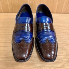 Prada Two-Tone Blue & Brown Wingtip Penny Loafers, Italian-Made, UK10/US10.5-11