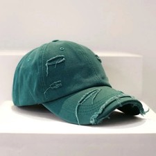 Green Distressed Baseball Ball Cap Hat Dad Solid Blank, Plain Men Women Cotton