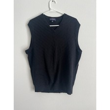 Roundtree  Yorke Mens Black Textured Basketweave V-Neck Sweater Vest Size L