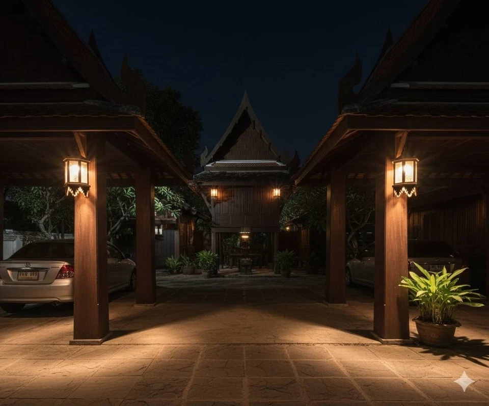 Винтажный тиковый деревянный настенный бра фонарь и тайский узор стекло тайский декор Lanna - Изображение 2 из 4