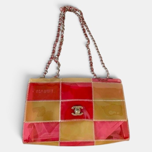 Chanel Matelasse Patchwork Flap Bag PVC Vinyl Bag Shoulder Bag Pink/Beige MC2166