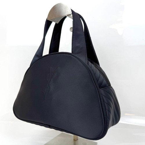Pristine YSL Cassandra Embroidered Logo Nylon MiniBoston Bag Navy Real Authentic
