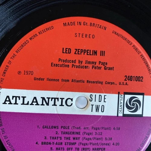 LED ZEPPELIN III - 1st PRESS 1970 - PLUM A5/B5 - Vinyl LP *PETER GRANT LABELS*