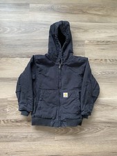 Carhartt Jacket Kids -7-8 Small Black Hooded Faded Workwear Canvas YYJ130 BLK