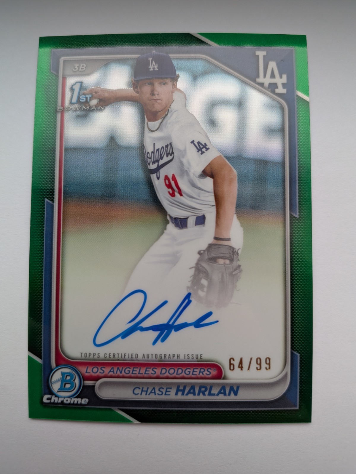 2024 Bowman Draft Chrome Chase Harlan 1st True Green Refractor Auto /99