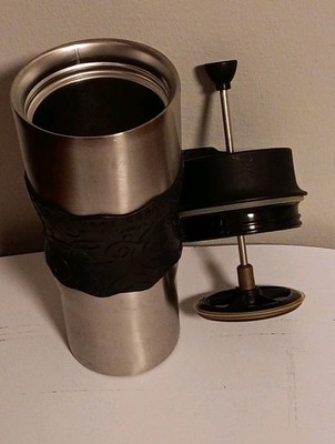 Starbucks Stainless Steel Tumbler Black Grip 16 Oz.  flip sip bodum press lid