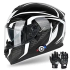 DOT Bluetooth Motorcycle Helmet Full Face With Headset Intercom and Gloves US