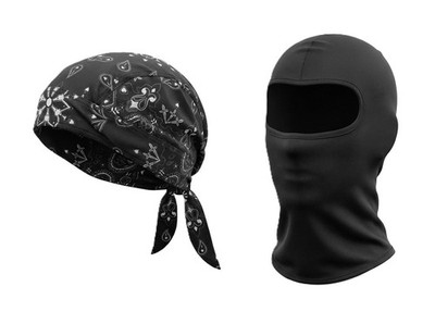 Lot of 2Micromesh Black White Paisley Headwrap Biker Durag Cap - Black Balaclava
