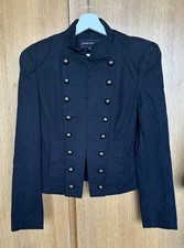 Vintage Boutique Black Military Jacket Double-Breasted Mandarin Collar Size 10