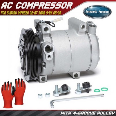 A/C AC Compressor with 4-Groove Pulley for Subaru Impreza 02-07 Saab 9-2X 05-06