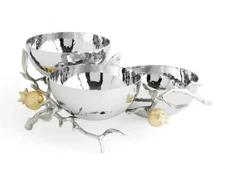 MICHAEL ARAM Pomegranate Silver & Gold Triple Bowl Dish - BNIB