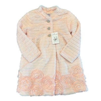 NWT Blueberi Boulevard Girls Pink Faux Fur Coat Size 5 Rosette Jacket