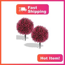 Bloyapix Artificial Red Eucalyptus Topiary Ball Tree Set of 2