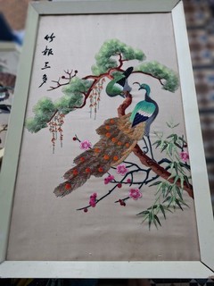 2 x Chinese Silk Pictures 61cm x 39cm Framed Picture Vintage Art