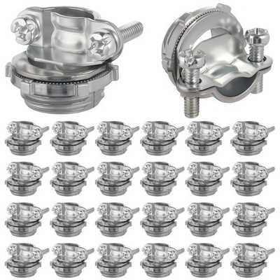 25 Pack 1/2 inch Clamp Type Cable Connectors, Zinc Alloy Wire Clamps for NM C...