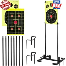 Adjustable Shooting Target Stand Set W/ 10 Paper Targets & Ground Stakes New