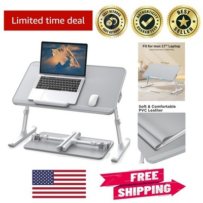 Gray PVC Leather Adjustable Laptop Bed Tray - Foldable & Space-Saving Design