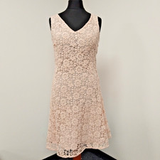 Ralph Lauren Designer Baby Pink Crochet Floral V Neck Dress Summer See Desc