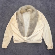 vintage 60s cardigan 100 imported cashmere sweater beige women's XL Fur collar