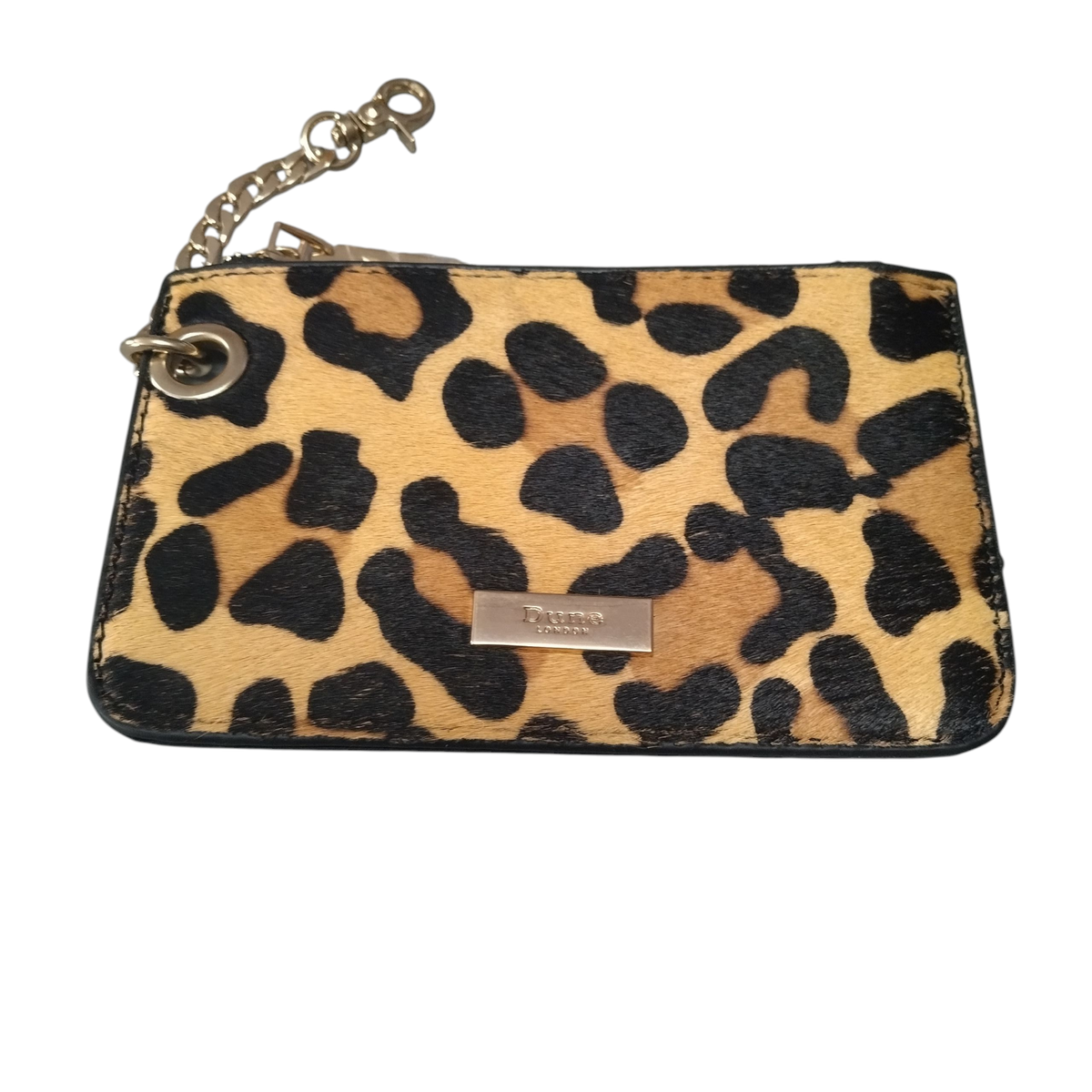 Dune London Genuine Calf Hair Leather Leopard Print Zipper Pouch