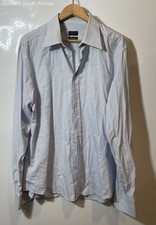 Authentic Valentino Roma Mens Blue White Striped Long Sleeve Dress Shirt Sz 17.5