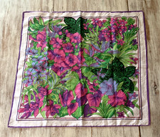 Vtg Japan Handkerchief Scarf Purple Hibiscus Lush Palm Bandana Pocket Square 19"