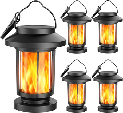 Solar Lantern Outdoor Waterproof, Flickering Flameless Solar Lights Hanging Lant
