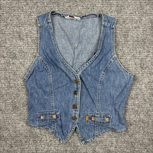 Vintage 70s Levis Cursive L Denim Vest Youth Medium Blue Jean Jacket USA