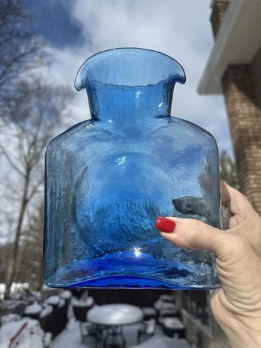 Vintage Blenko Glass Blue Water Pitcher Juice Double Spout  8 1/4” MINT BUY NOW!