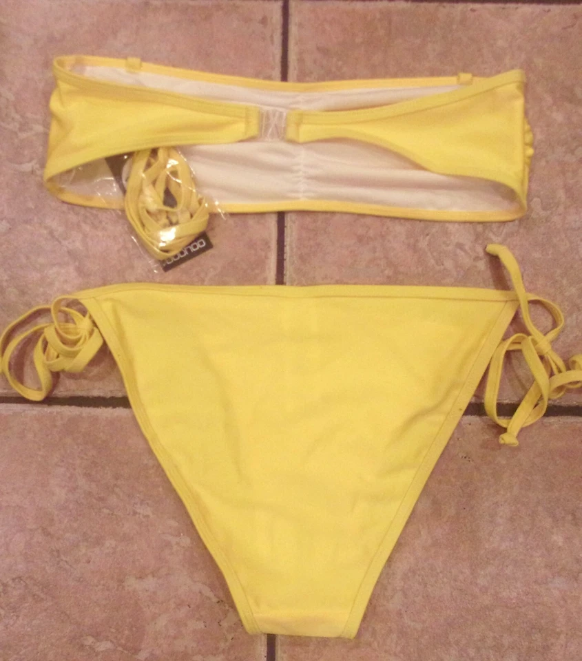 JUEGO DE BIKINI BANDEAU AMARILLO PARA MUJER~talla 4~NUEVO~CUERDA traje de baño 2 piezas Foto 2 de 4
