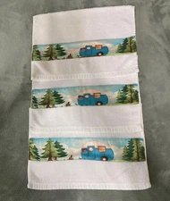 Vintage Retro Camping 3 Cotton Hand Towels, 15"x23" each. Adventure, Lakeside