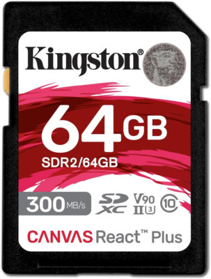 Kingston Canvas React Plus 64GB SDXC SD Card   UHS-II, U3, V90  Up to 300MB Read