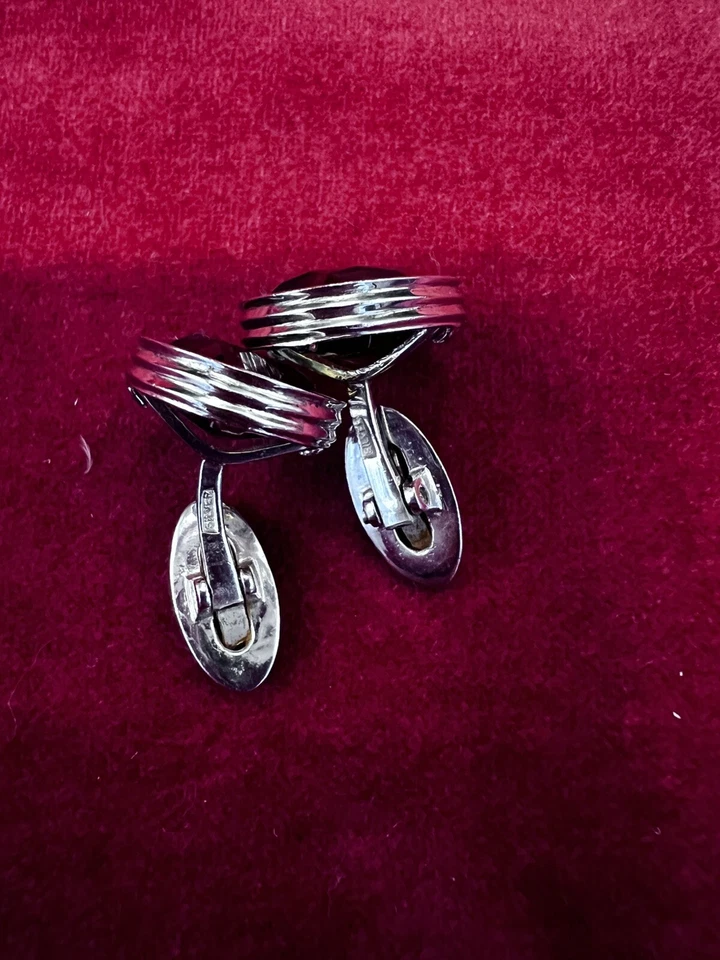 Gemelos grandes vintage de plata de ley piedra marrón cuarzo ahumado? ¿Topacio? Usado en excelente estado Foto 4 de 4