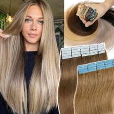 Skin Weft Tape In Real Remy Human Hair Extensions Thick Invisible Full Head USA