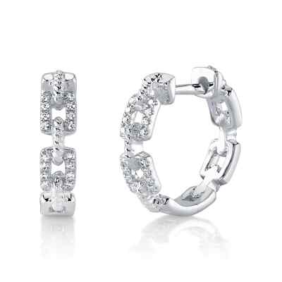Diamant Glieder Huggie Ohrringe 14K Weißgold natürlich 0,09 ct Rundschliff
