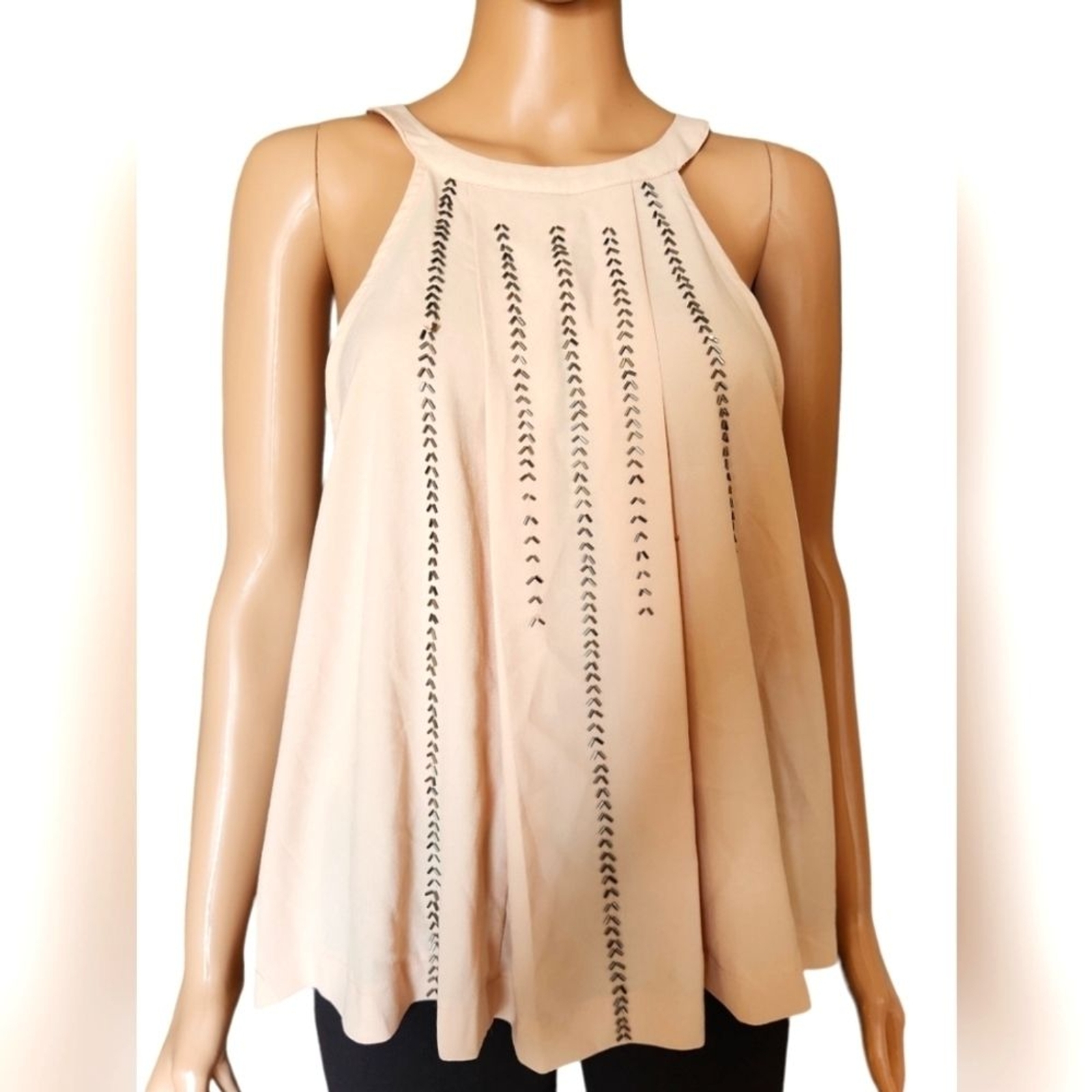 EUC Paper Crane Blush Beaded Halter Top Medium Boho Chic