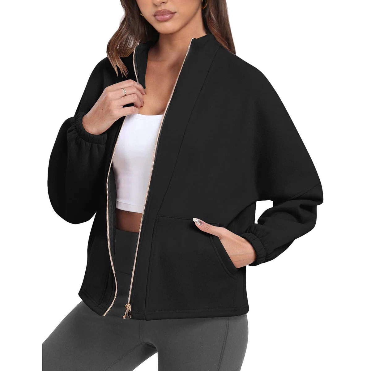 Women s Hoodie Sweatshirt Hoodless Full Zip Hoodie Fleece Jacket