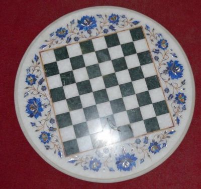 18'' white marble chess Table Top pietra dura handcrafted room decor