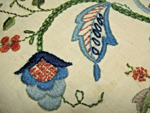 Vtg Round Pillow/Cushion Flowers Embroidery Needle Point Granny Chic Nature - Picture 10 of 18