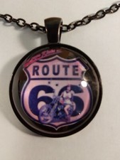 Route 66 pendant on 19 1/2 inch black Necklace 249305