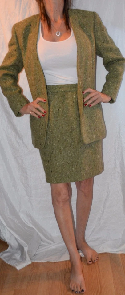 LUCA LUCA Verde Tweed Lana Falda Chaqueta Blazer Traje Talla ITALY 42 Excelente Foto 4 de 4