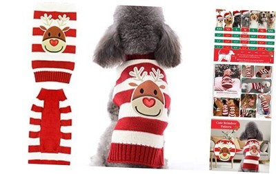 Dog Christmas Sweater Cute Reindeer Stripped Cat Ugly Xmas Outfit Holiday 