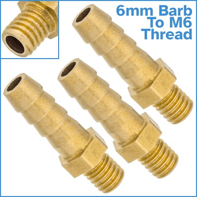 3 Pièces Raccords Laiton 6mm Barbelé Vers Filetage Mâle M6 - Pour Tuyaux Souples